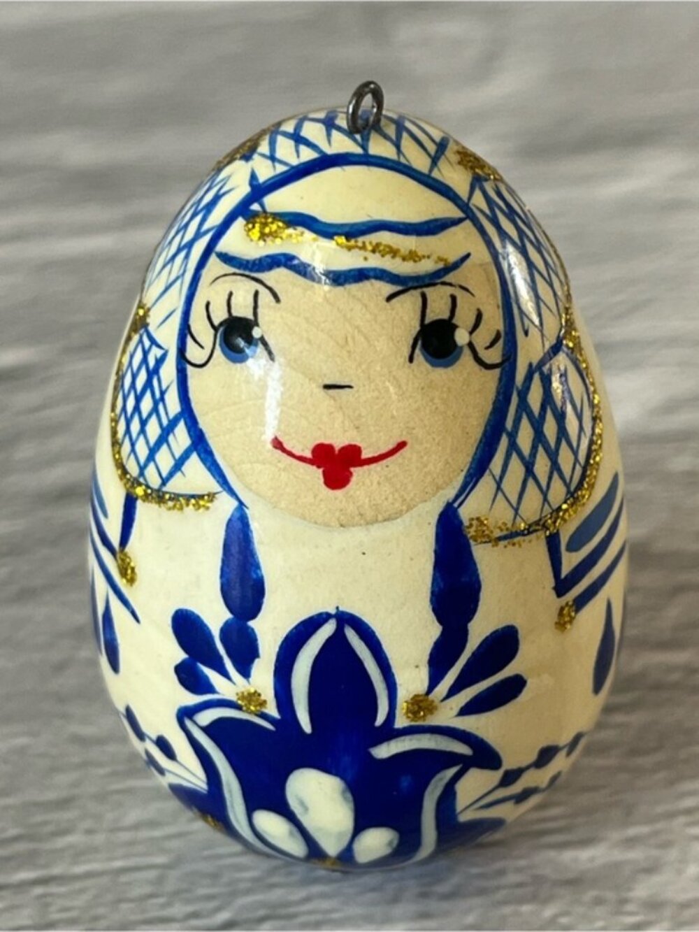 Russian Maiden Hand-painted Wooden Egg Ornament